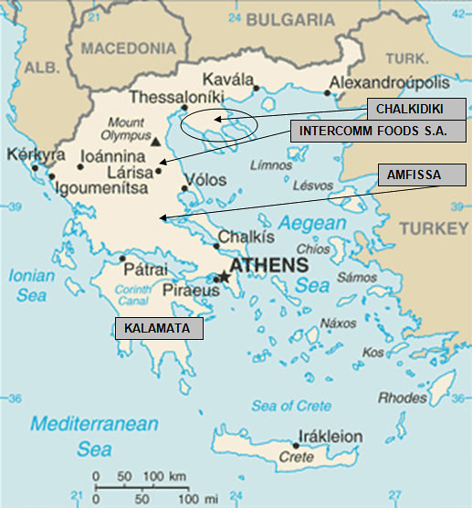 Map of Greek olives